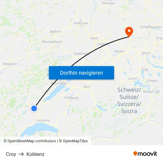 Croy to Koblenz map