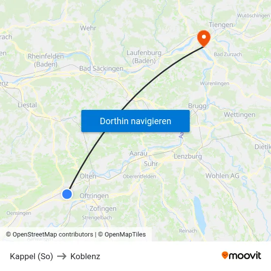 Kappel (So) to Koblenz map