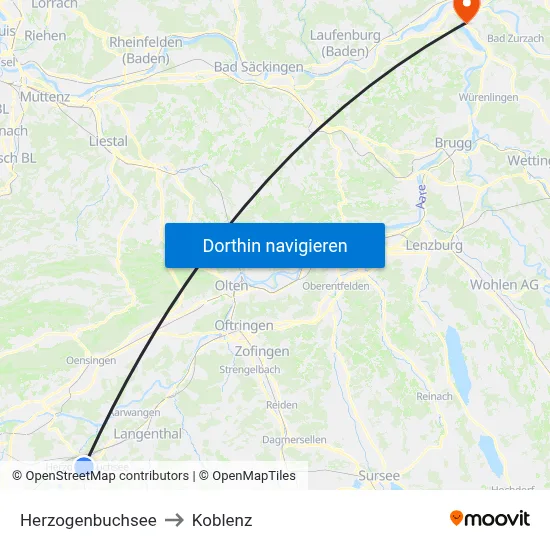 Herzogenbuchsee to Koblenz map