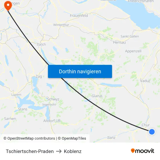 Tschiertschen-Praden to Koblenz map