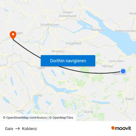 Gais to Koblenz map