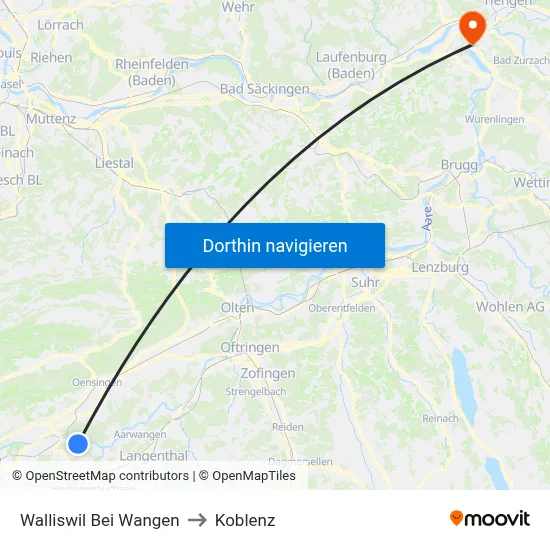 Walliswil Bei Wangen to Koblenz map