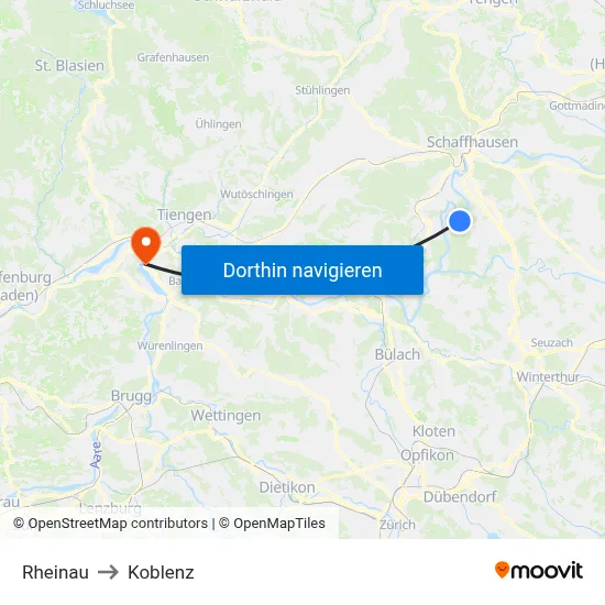 Rheinau to Koblenz map