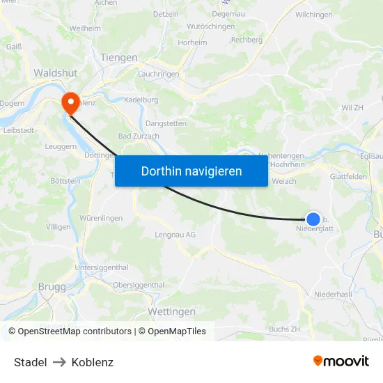 Stadel to Koblenz map