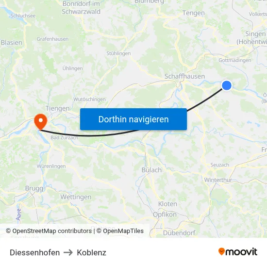 Diessenhofen to Koblenz map