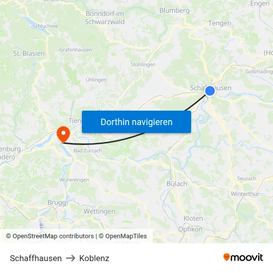 Schaffhausen to Koblenz map