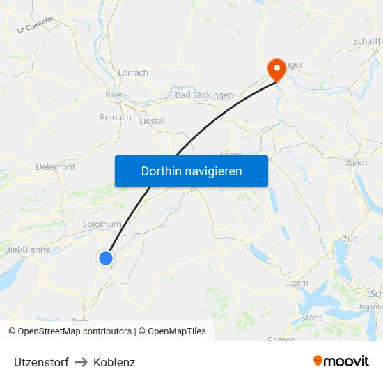 Utzenstorf to Koblenz map