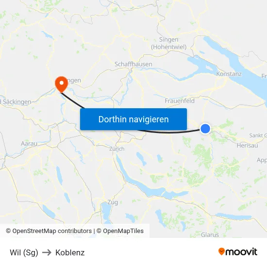 Wil (Sg) to Koblenz map