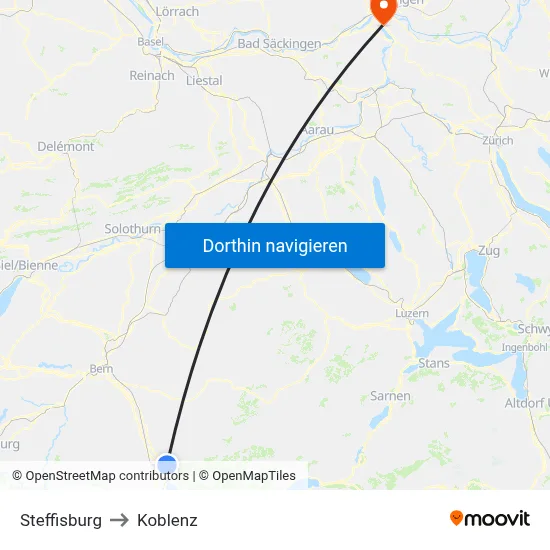Steffisburg to Koblenz map