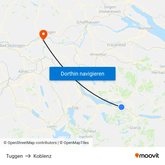 Tuggen to Koblenz map