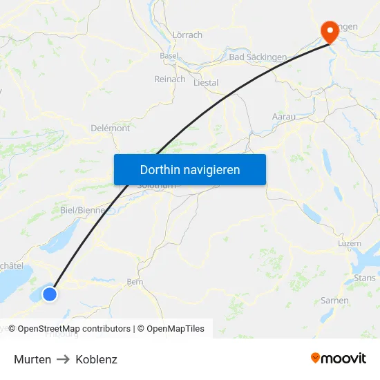 Murten to Koblenz map