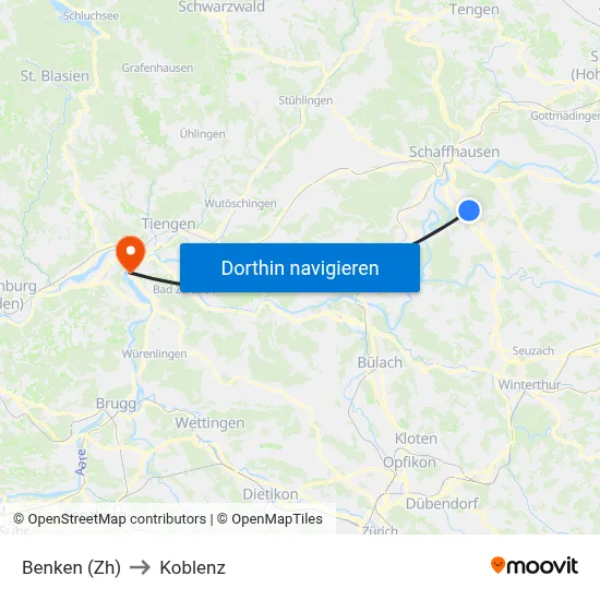 Benken (Zh) to Koblenz map