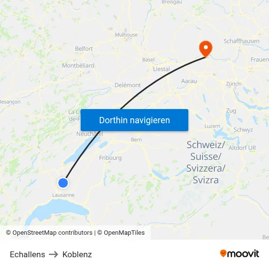 Echallens to Koblenz map