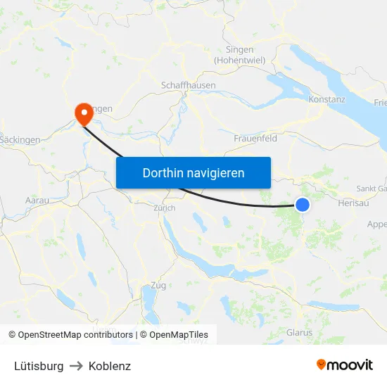 Lütisburg to Koblenz map