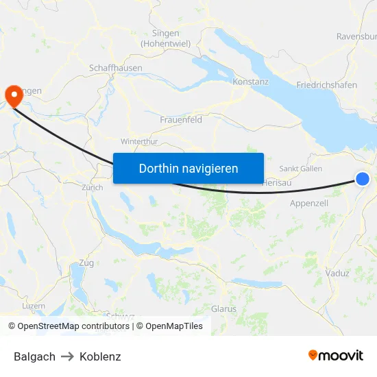 Balgach to Koblenz map