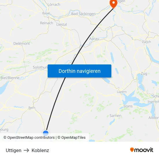 Uttigen to Koblenz map