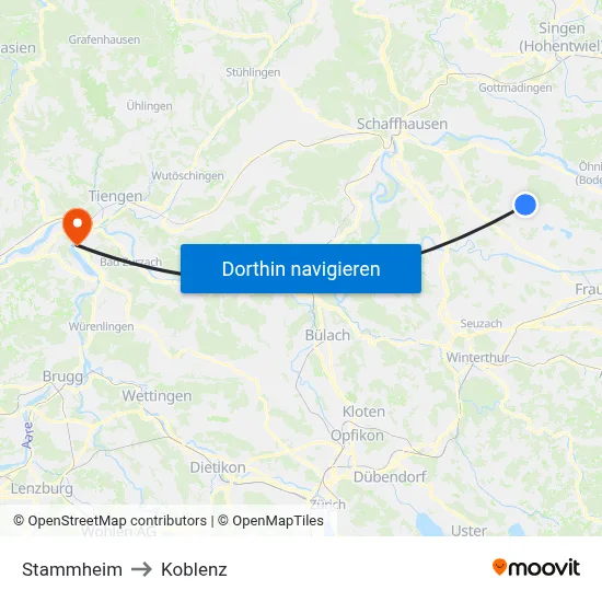 Stammheim to Koblenz map