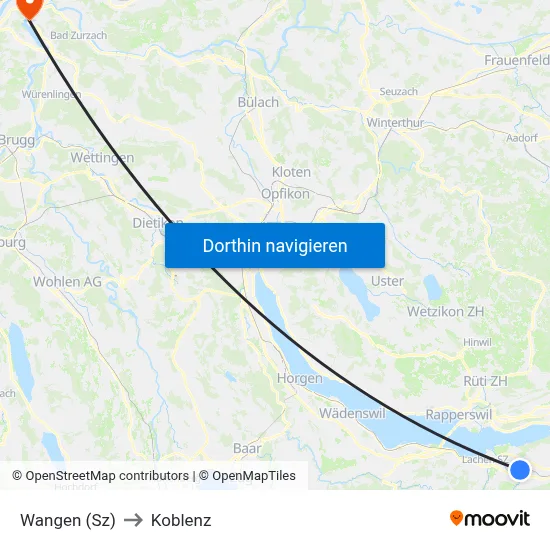 Wangen (Sz) to Koblenz map