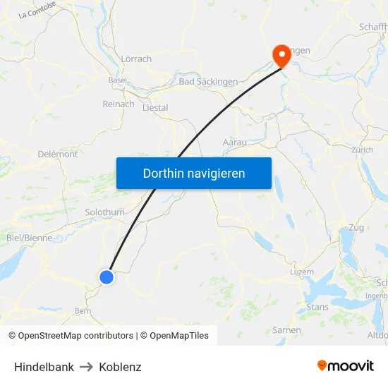Hindelbank to Koblenz map