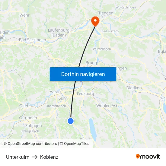 Unterkulm to Koblenz map