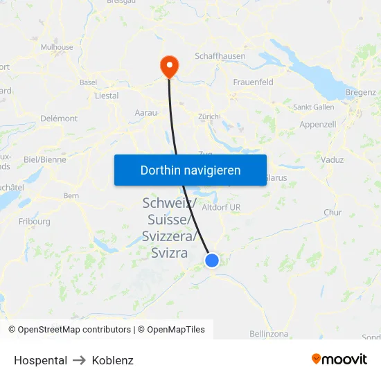 Hospental to Koblenz map