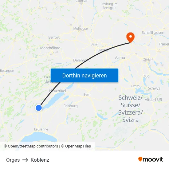 Orges to Koblenz map