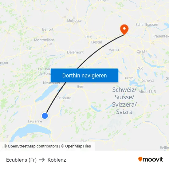 Ecublens (Fr) to Koblenz map