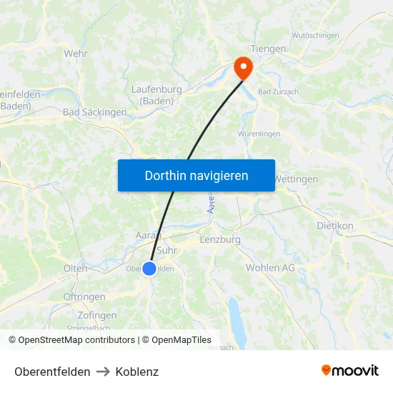Oberentfelden to Koblenz map