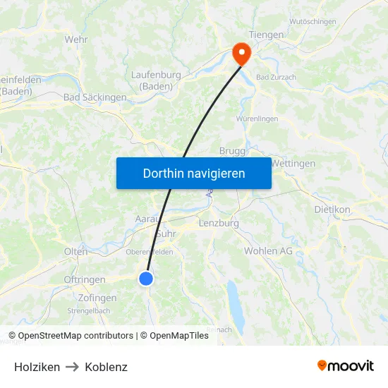 Holziken to Koblenz map