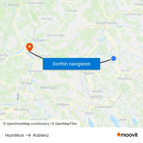 Humlikon to Koblenz map