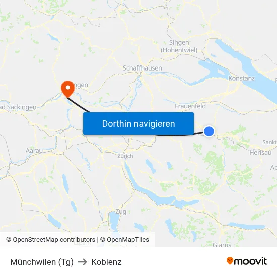 Münchwilen (Tg) to Koblenz map