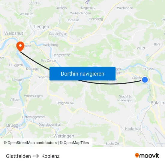Glattfelden to Koblenz map