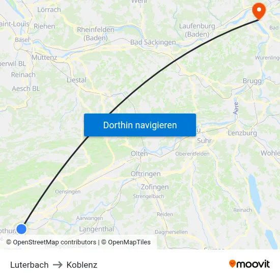 Luterbach to Koblenz map