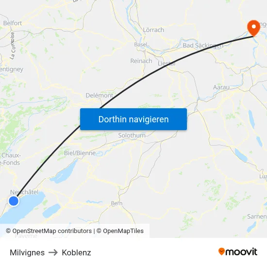 Milvignes to Koblenz map