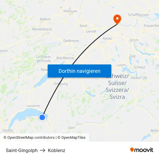 Saint-Gingolph to Koblenz map