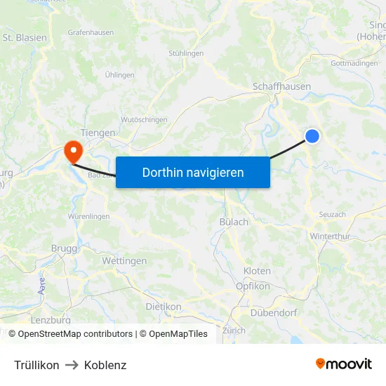 Trüllikon to Koblenz map
