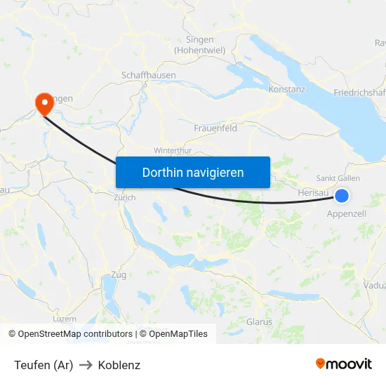 Teufen (Ar) to Koblenz map