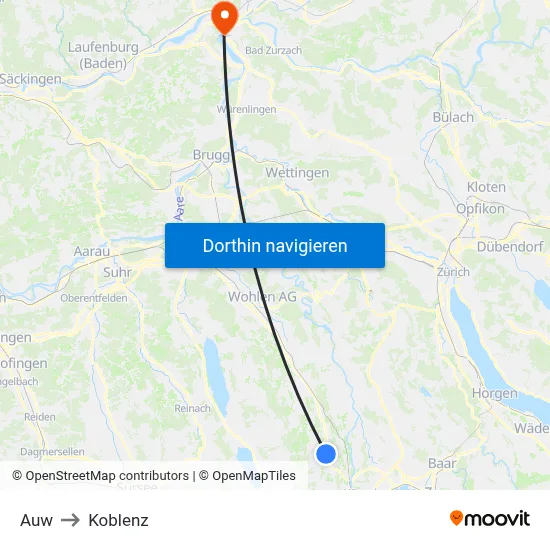 Auw to Koblenz map