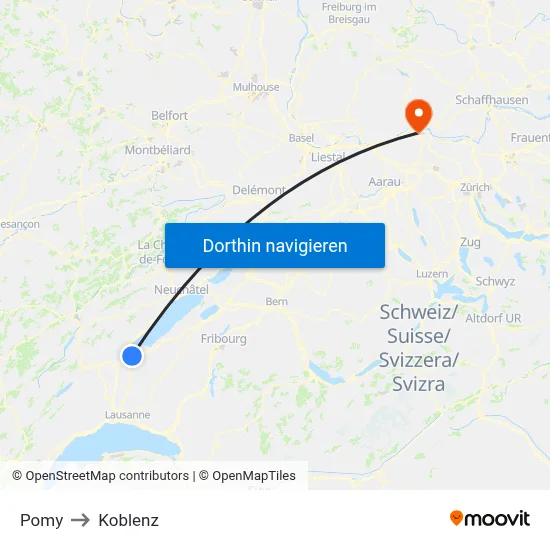 Pomy to Koblenz map