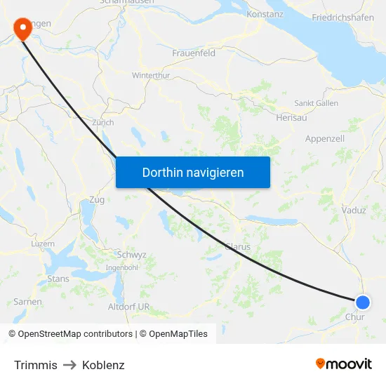 Trimmis to Koblenz map