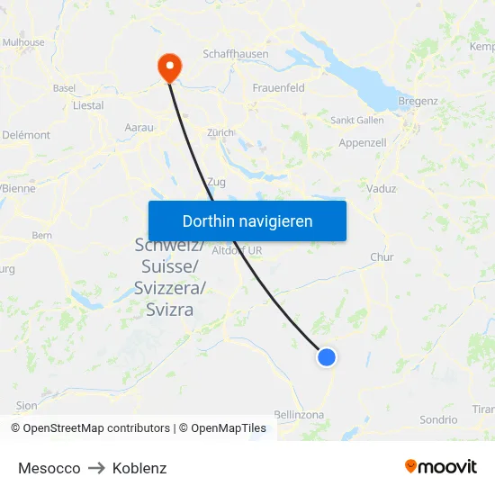 Mesocco to Koblenz map