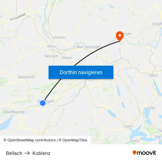 Bellach to Koblenz map