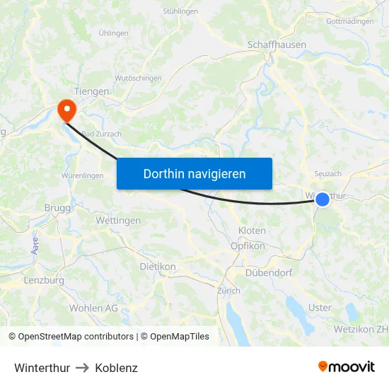 Winterthur to Koblenz map