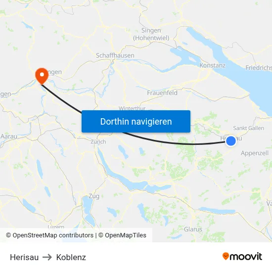 Herisau to Koblenz map
