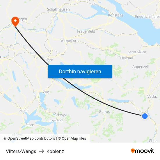 Vilters-Wangs to Koblenz map