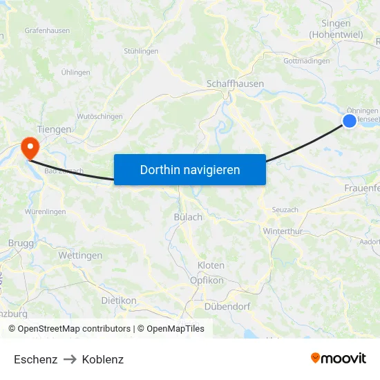 Eschenz to Koblenz map