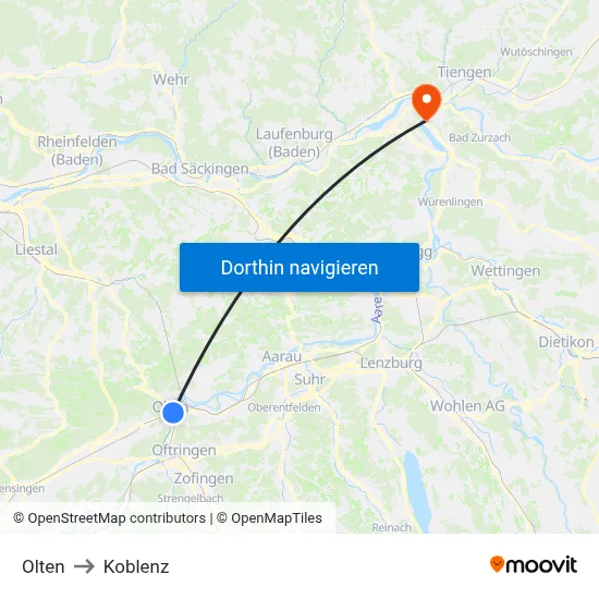 Olten to Koblenz map