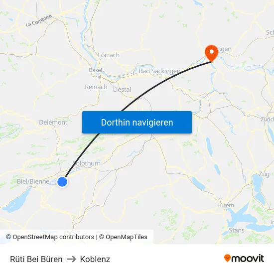 Rüti Bei Büren to Koblenz map