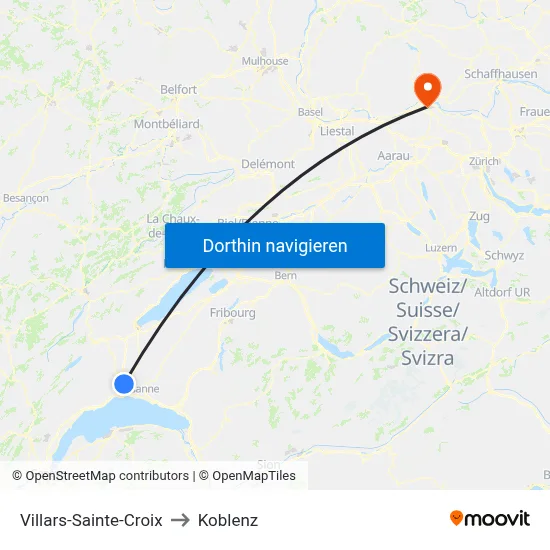 Villars-Sainte-Croix to Koblenz map