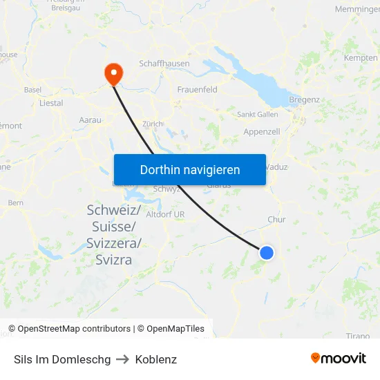 Sils Im Domleschg to Koblenz map